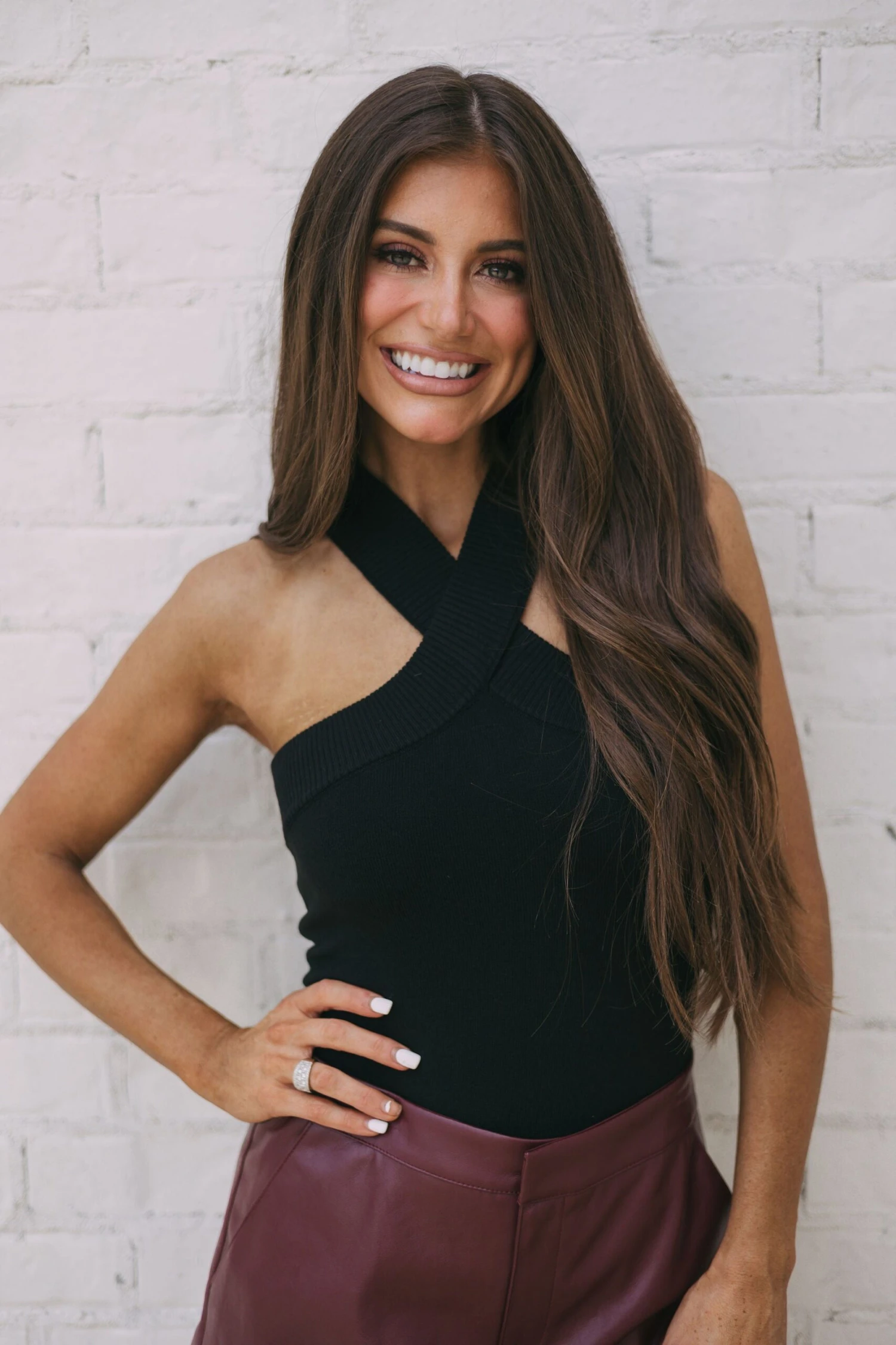 Cross Neck Knit Bodysuit- Black - Image 2