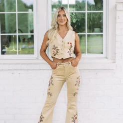 Corduroy Embroidered Flares