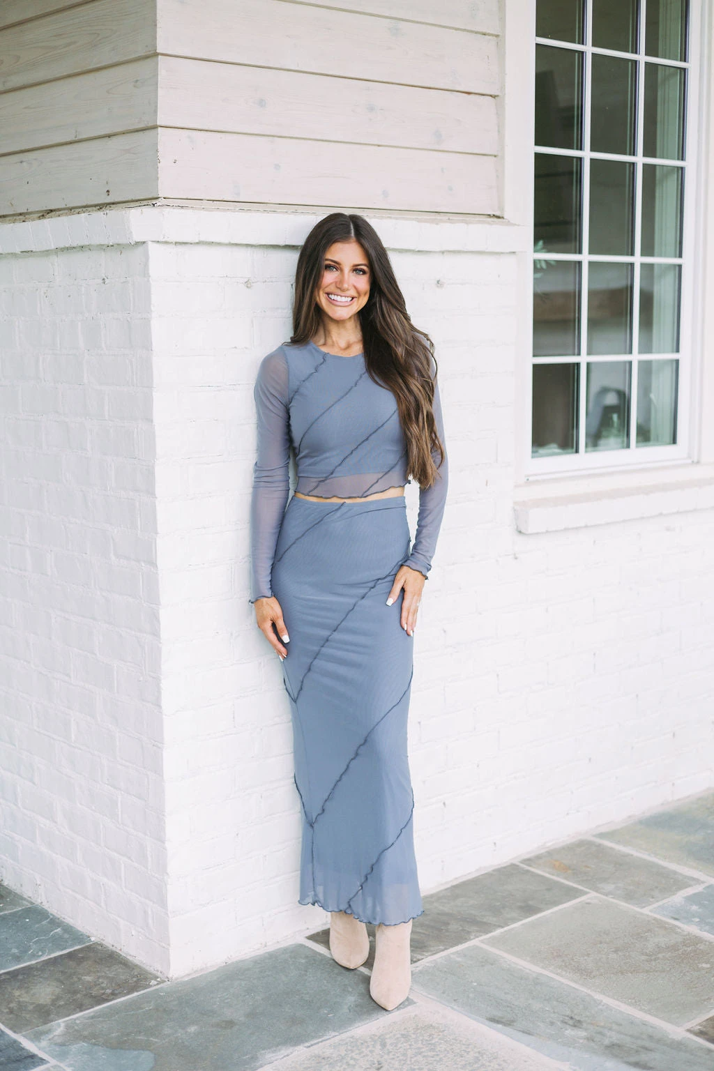 Lettuce Hem Mesh Skirt Set- Charcoal - Image 3