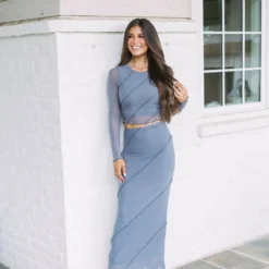 Lettuce Hem Mesh Skirt Set- Charcoal