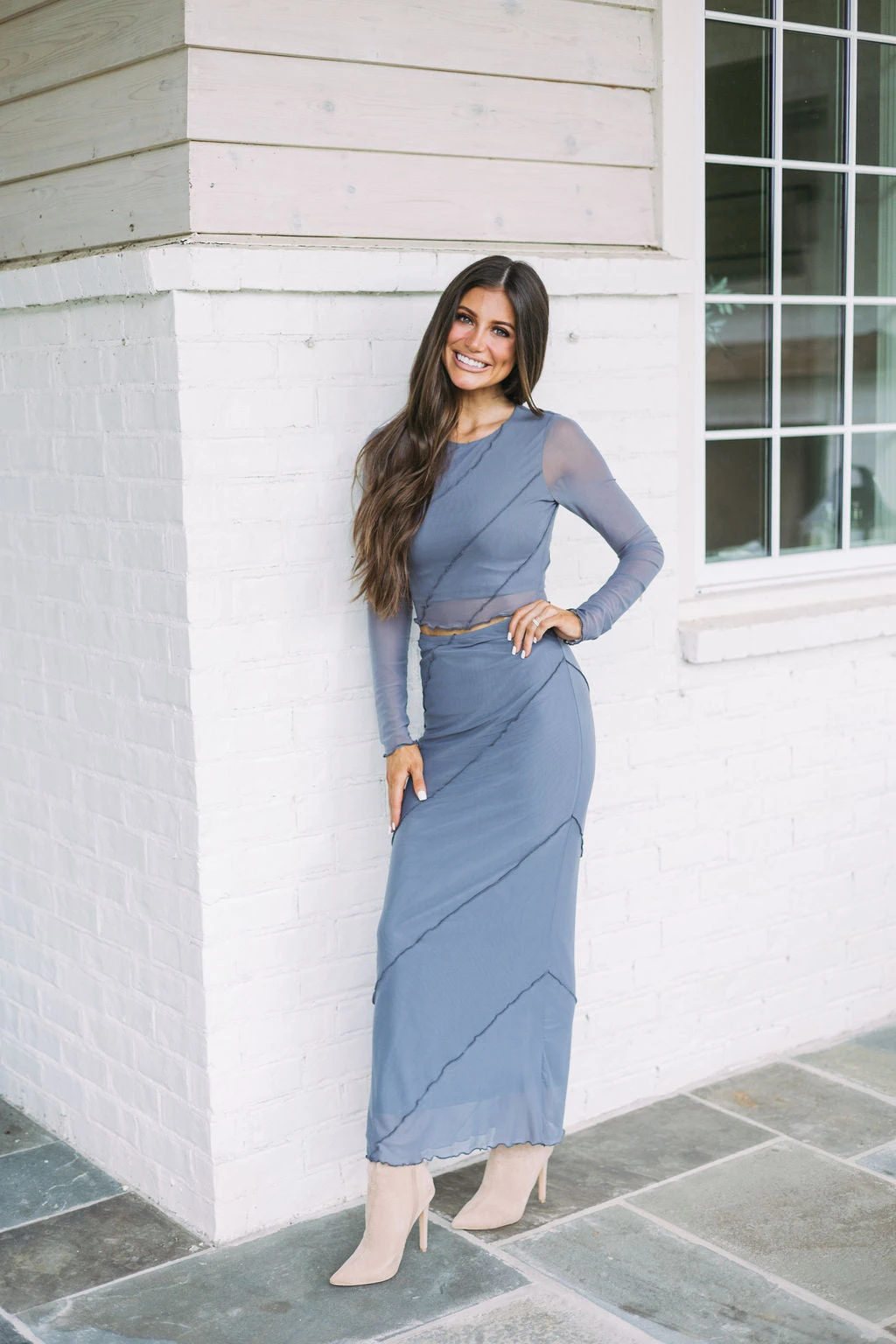 Lettuce Hem Mesh Skirt Set- Charcoal - Image 8