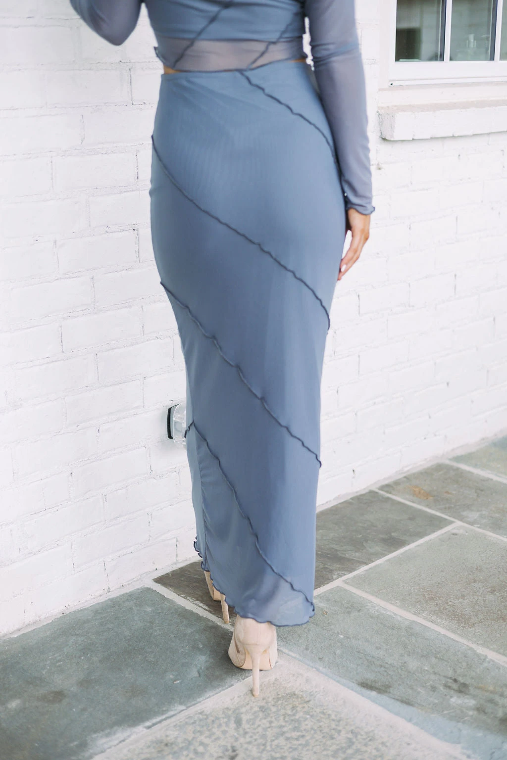 Lettuce Hem Mesh Skirt Set- Charcoal - Image 13