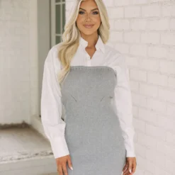 Sweater Knit Collared Dress- Grey