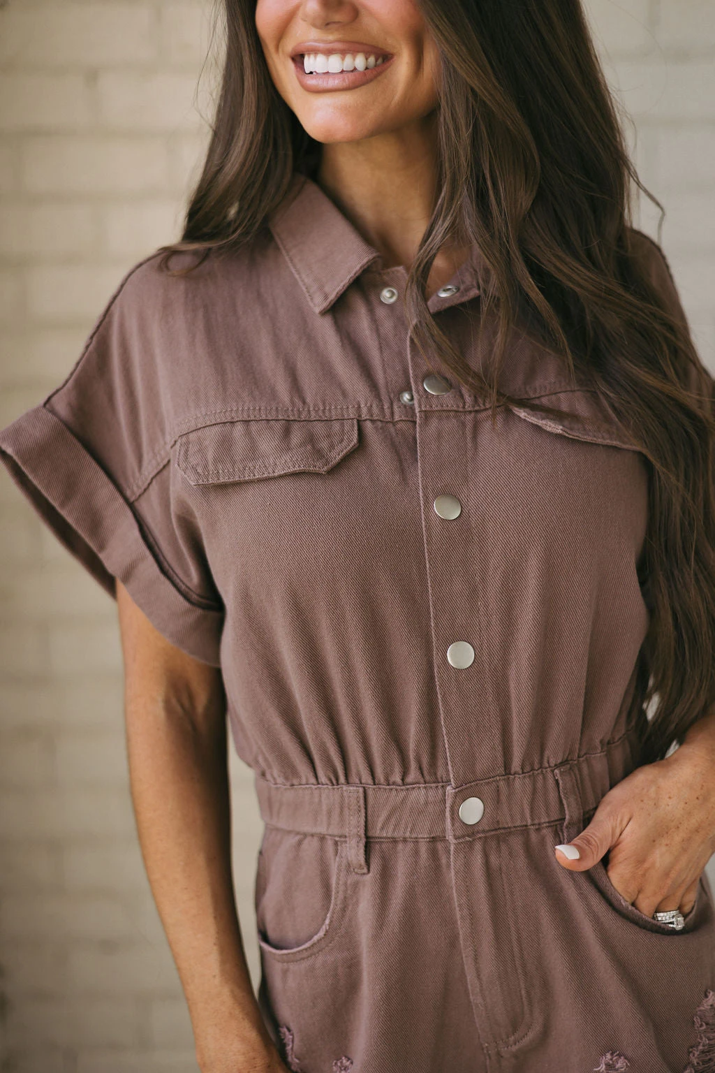 Jessie Denim Romper-Chocolate - Image 5