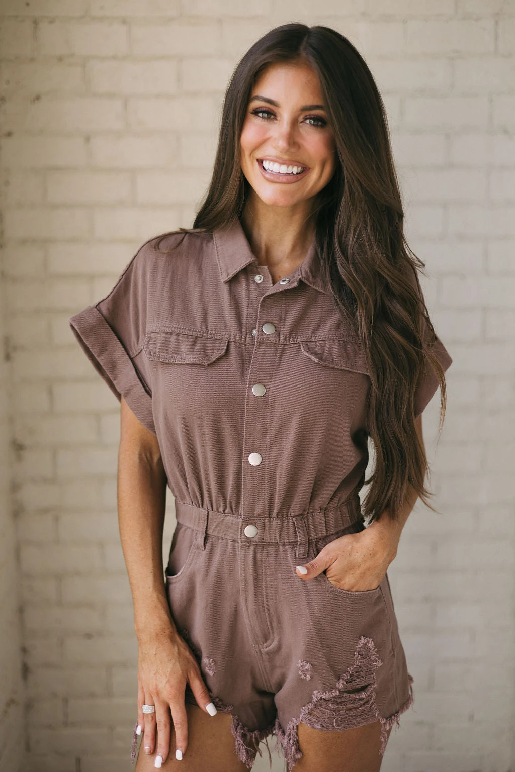 Jessie Denim Romper-Chocolate - Image 10