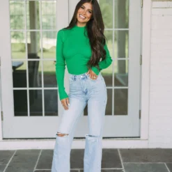 Marissa Mock Neck Top-Green