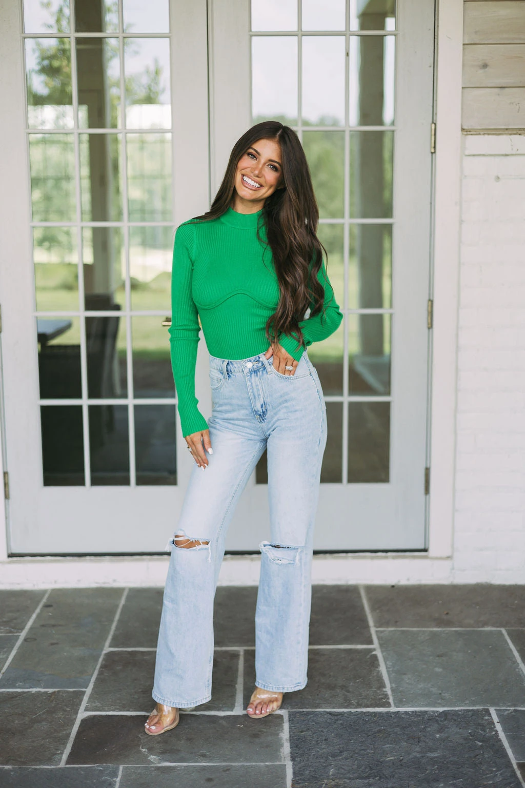 Marissa Mock Neck Top-Green
