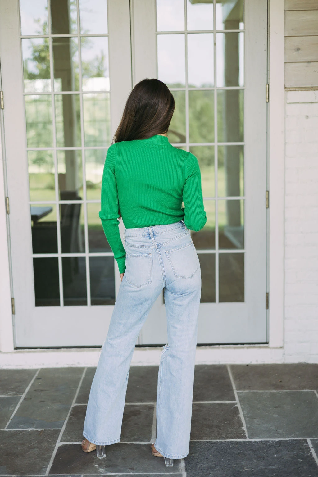 Marissa Mock Neck Top-Green - Image 8