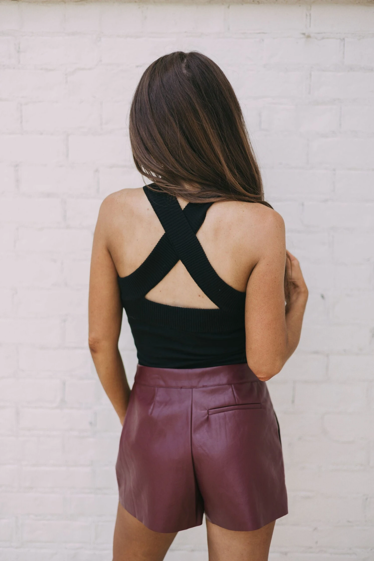 Cross Neck Knit Bodysuit- Black - Image 13