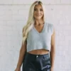 Sweater Knit Cropped Vest- Heather Grey