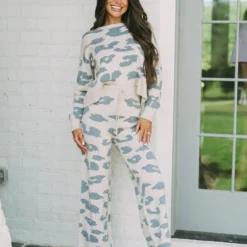 Leopard Lounge Set- Cream/Grey