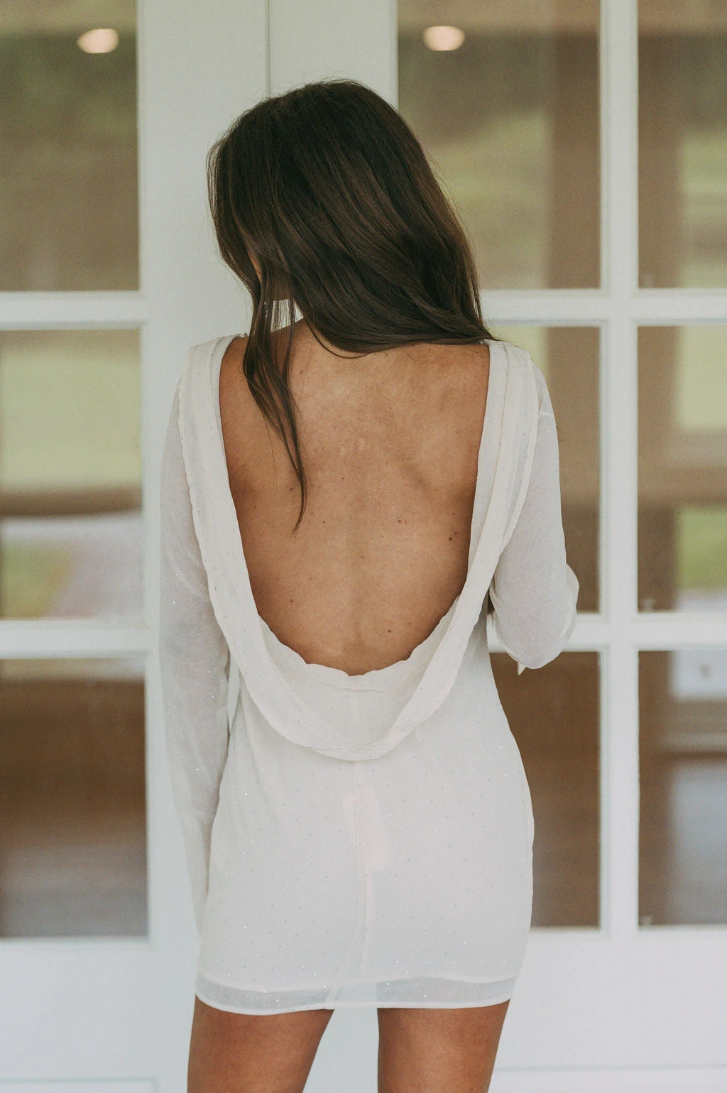 Rhinestone Cowl Back Dress- Champagne - Image 4