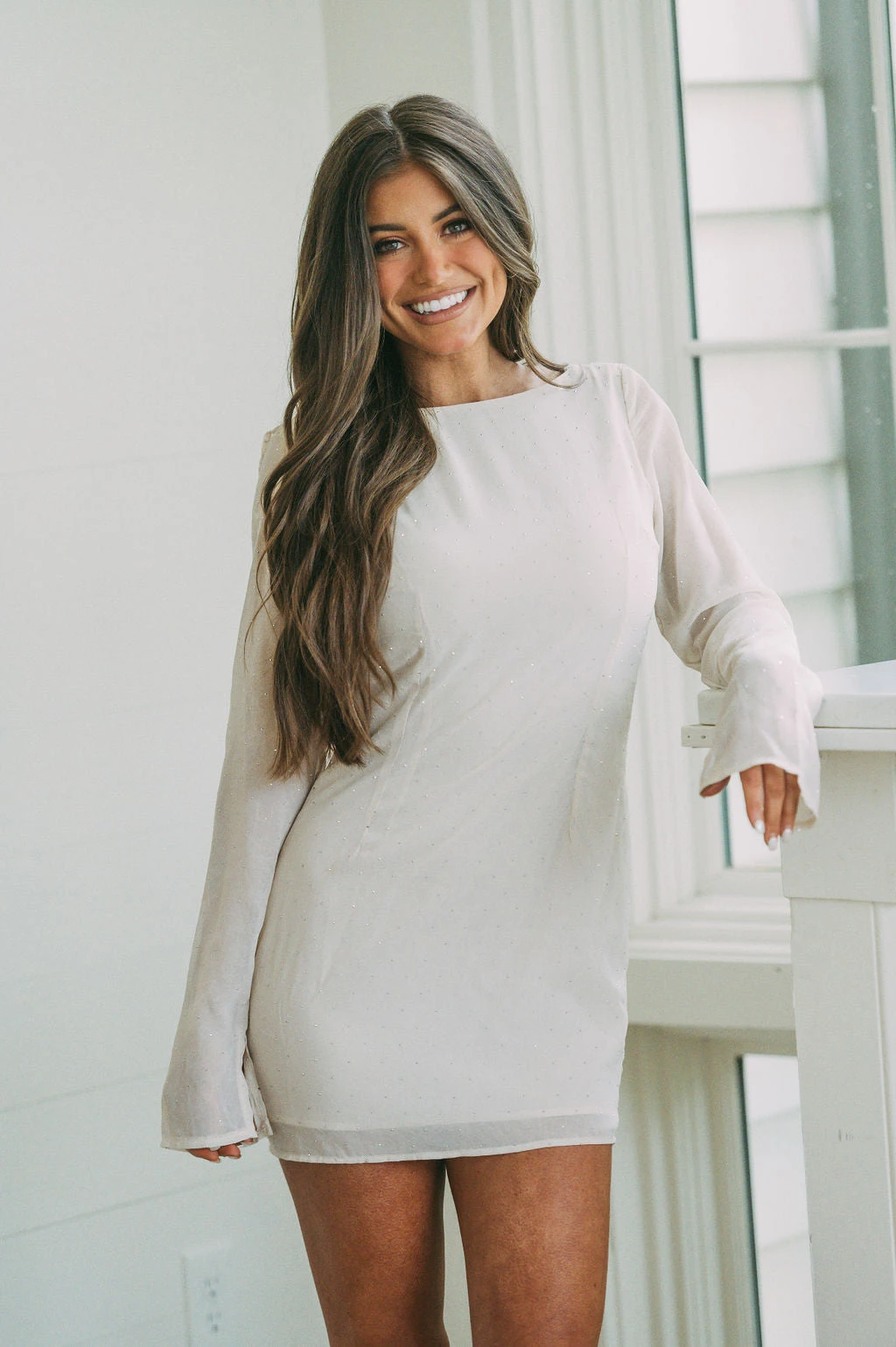 Rhinestone Cowl Back Dress- Champagne - Image 7