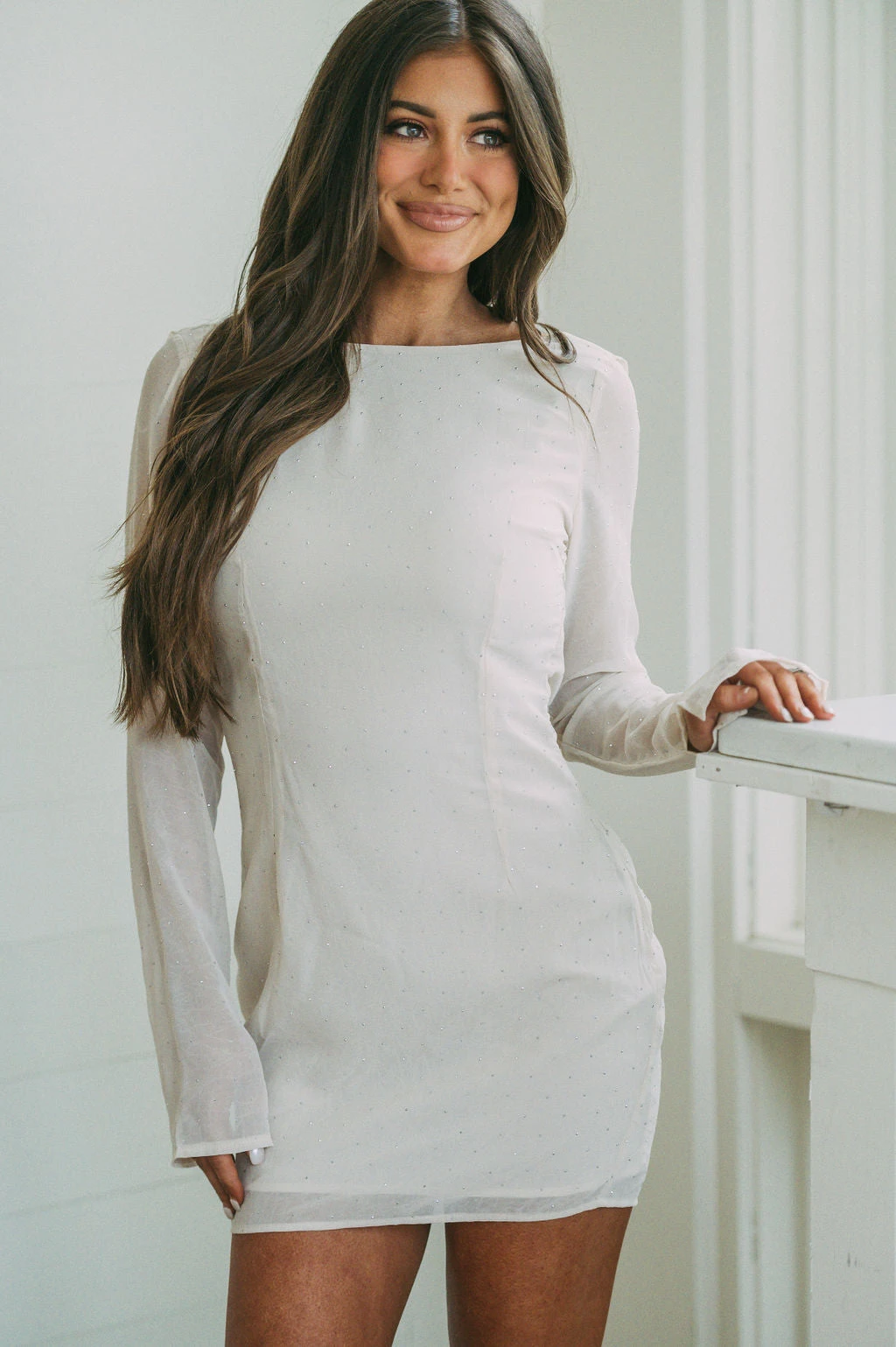 Rhinestone Cowl Back Dress- Champagne - Image 8