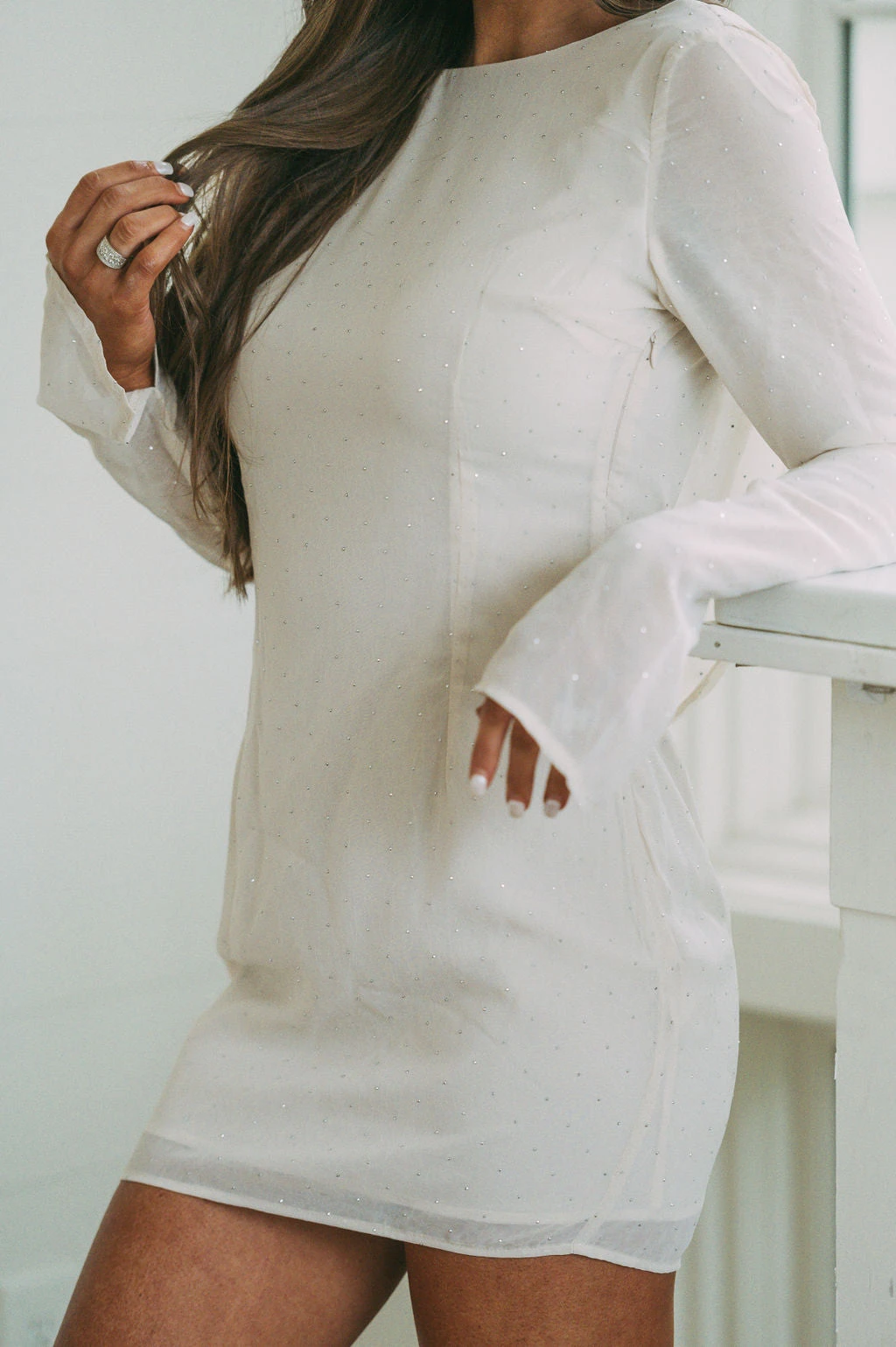 Rhinestone Cowl Back Dress- Champagne - Image 11