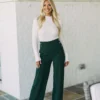 Classy High Rise Pants- Hunter Green