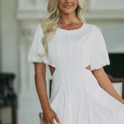 Pearl Trim Linen Dress- Off White