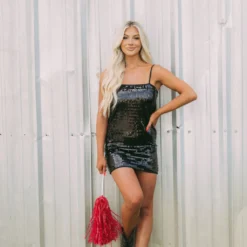 Statement Sequin Mini Dress-Black