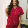 Satin Shorts Pajama Set- Red