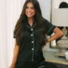 Satin Shorts Pajama Set- Black