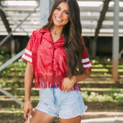 Sequin Jersey Top- Red