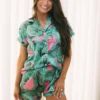 Tropical Pajama Shorts Set- Green/Pink