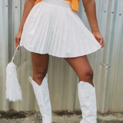 Pleated Embellished Skirt-White