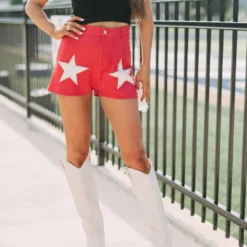 Suede Star Shorts- Red/Cream