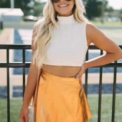 Rhinestone Mock Neck Top- White/Gold