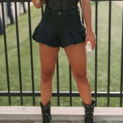 Ryleigh Ruffle Shorts- Black
