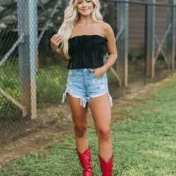 Ruched Strapless Top- Black