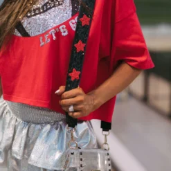 Beaded Purse Strap- Black/Red