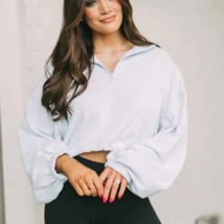 Luna Zip Pullover- Light Blue