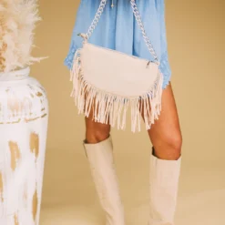 Fringe Suede Purse- Ivory
