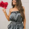 Strapless Flounce Romper- Charcoal