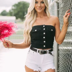 Kaylani Denim Top- Black