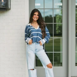 Roxi Striped Sweater-Blue