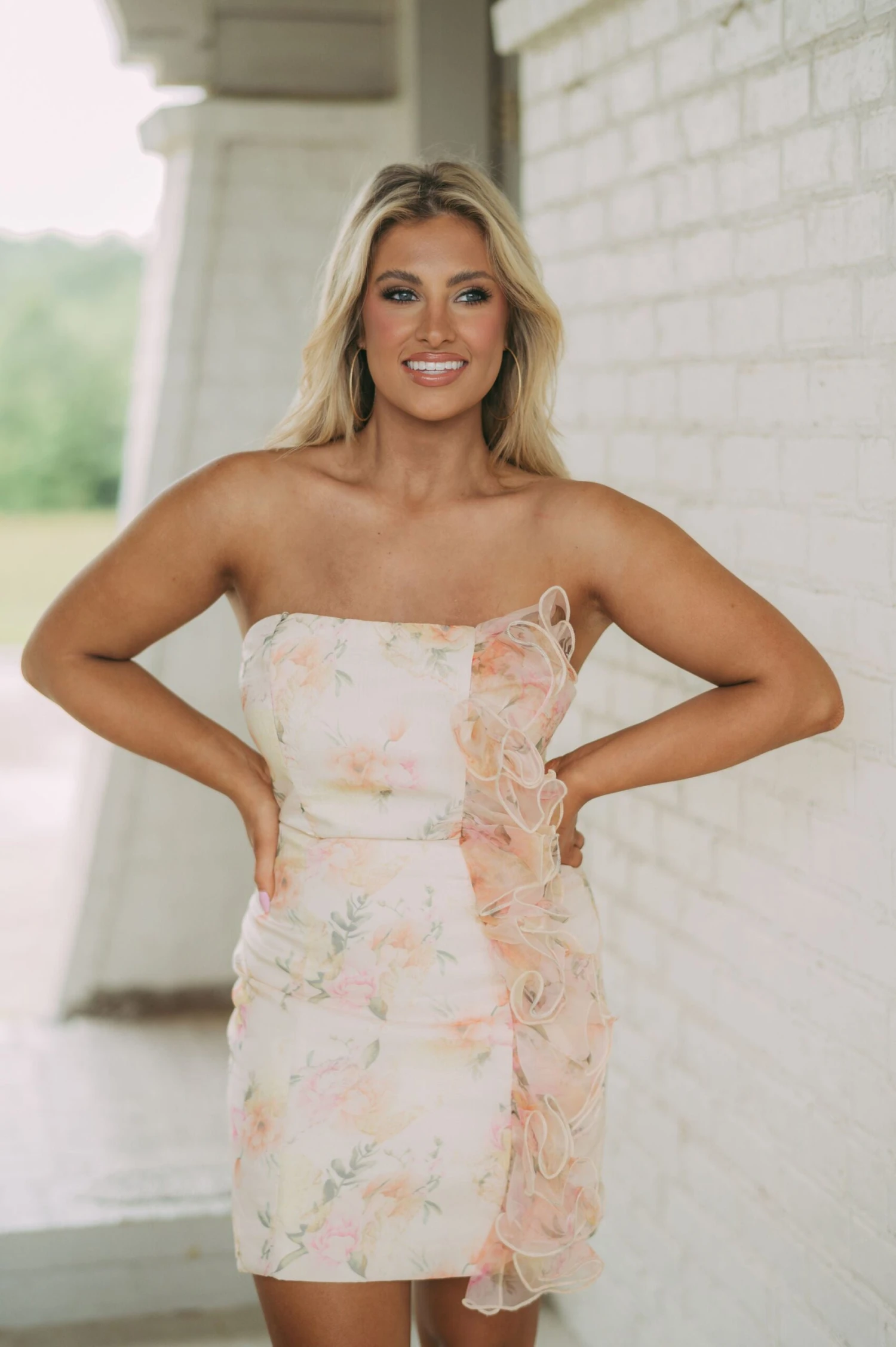 Strapless Organza Ruffle Dress- Ivory Mix - Image 2