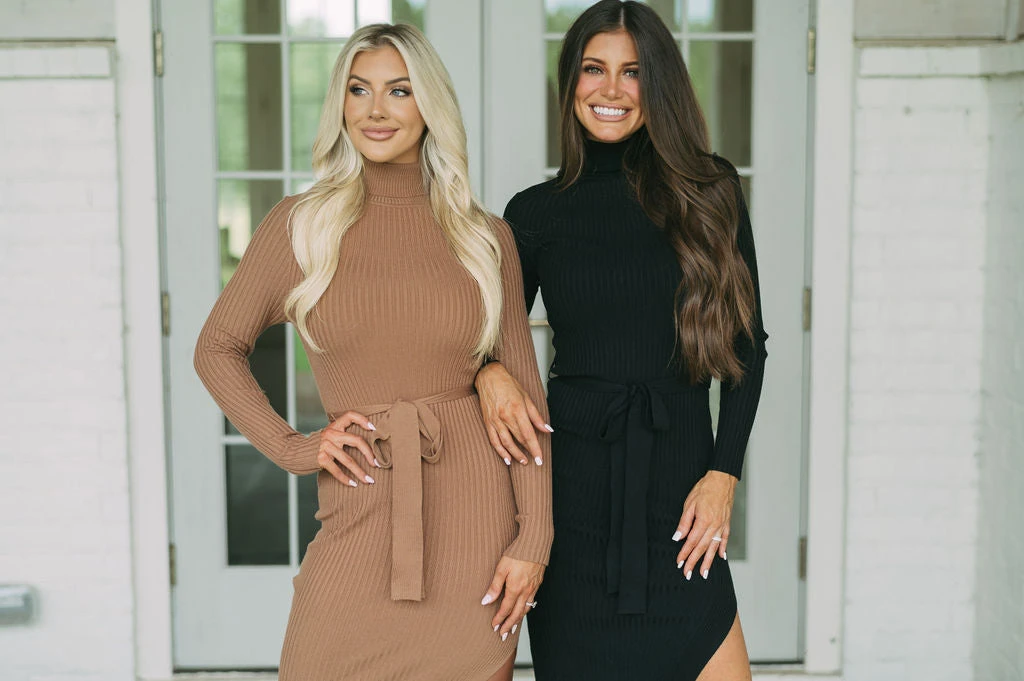 Blakely Ribbed Knit Midi Dress- Caramel - Image 15