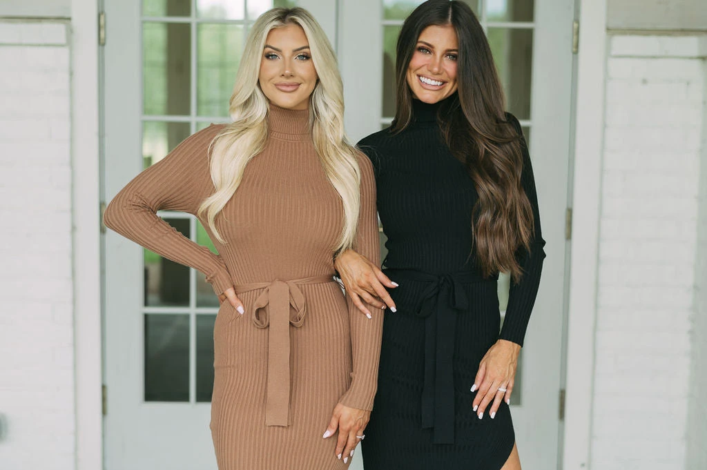 Blakely Ribbed Knit Midi Dress- Caramel - Image 10