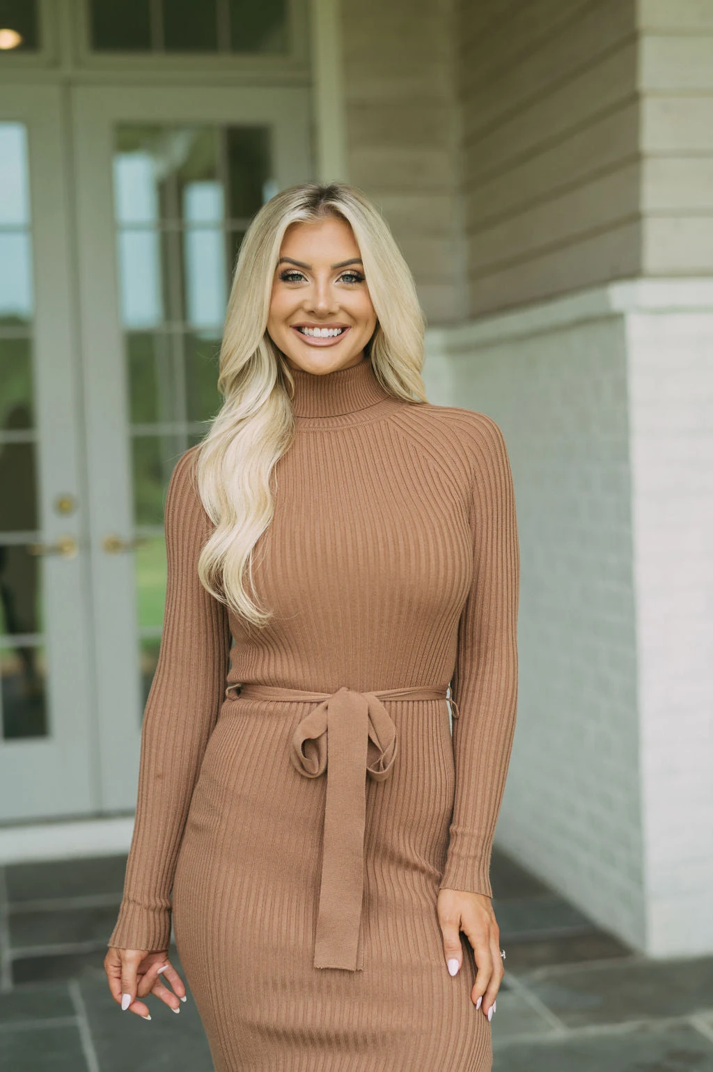 Blakely Ribbed Knit Midi Dress- Caramel - Image 5