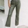Farrah Faux Leather Pants- Moss Green