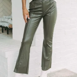 Farrah Faux Leather Pants- Moss Green