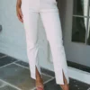 Front Slit Leather Pants- Ivory