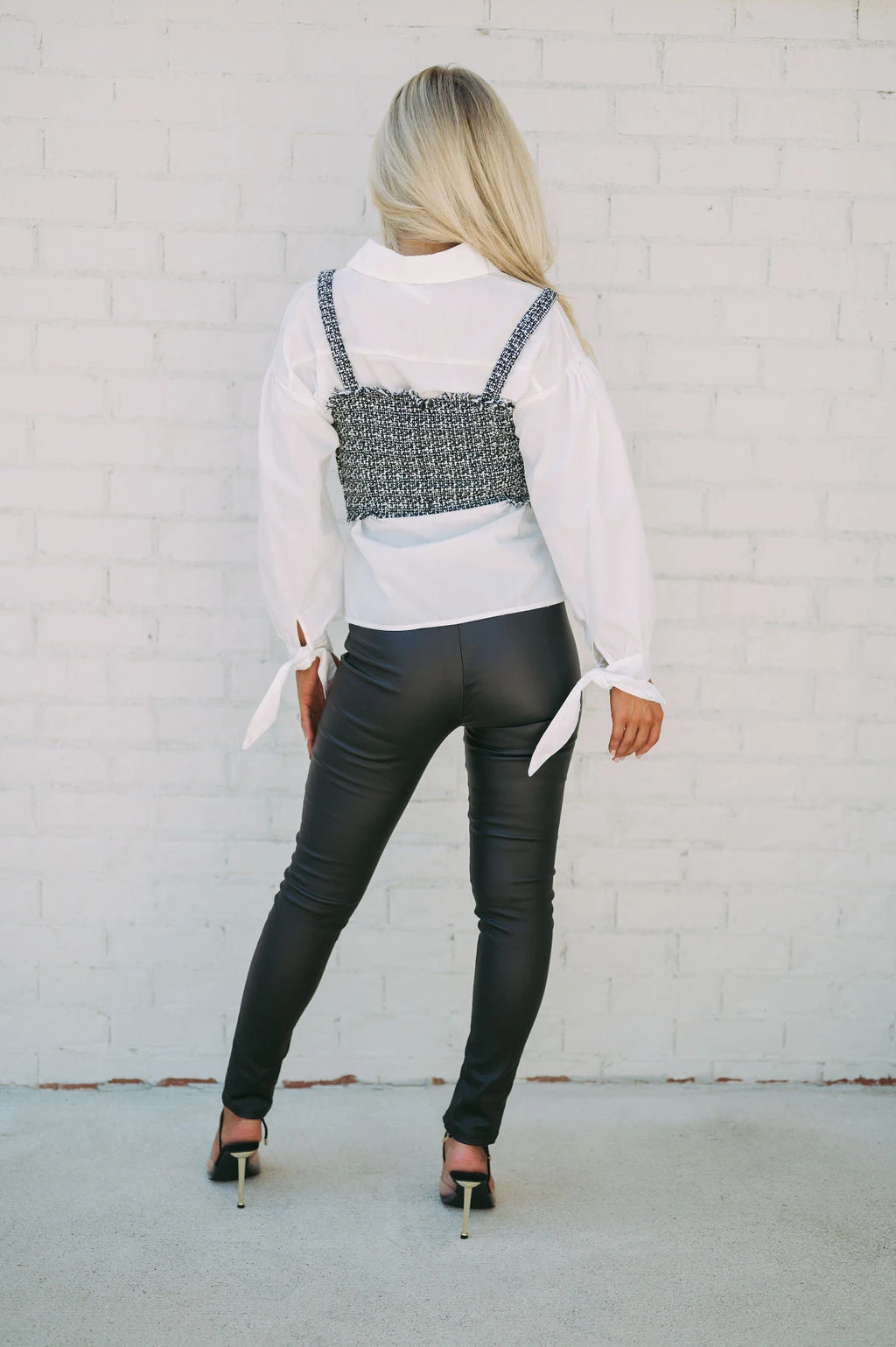 Tweed Button Down Combo Top- Black/White - Image 12