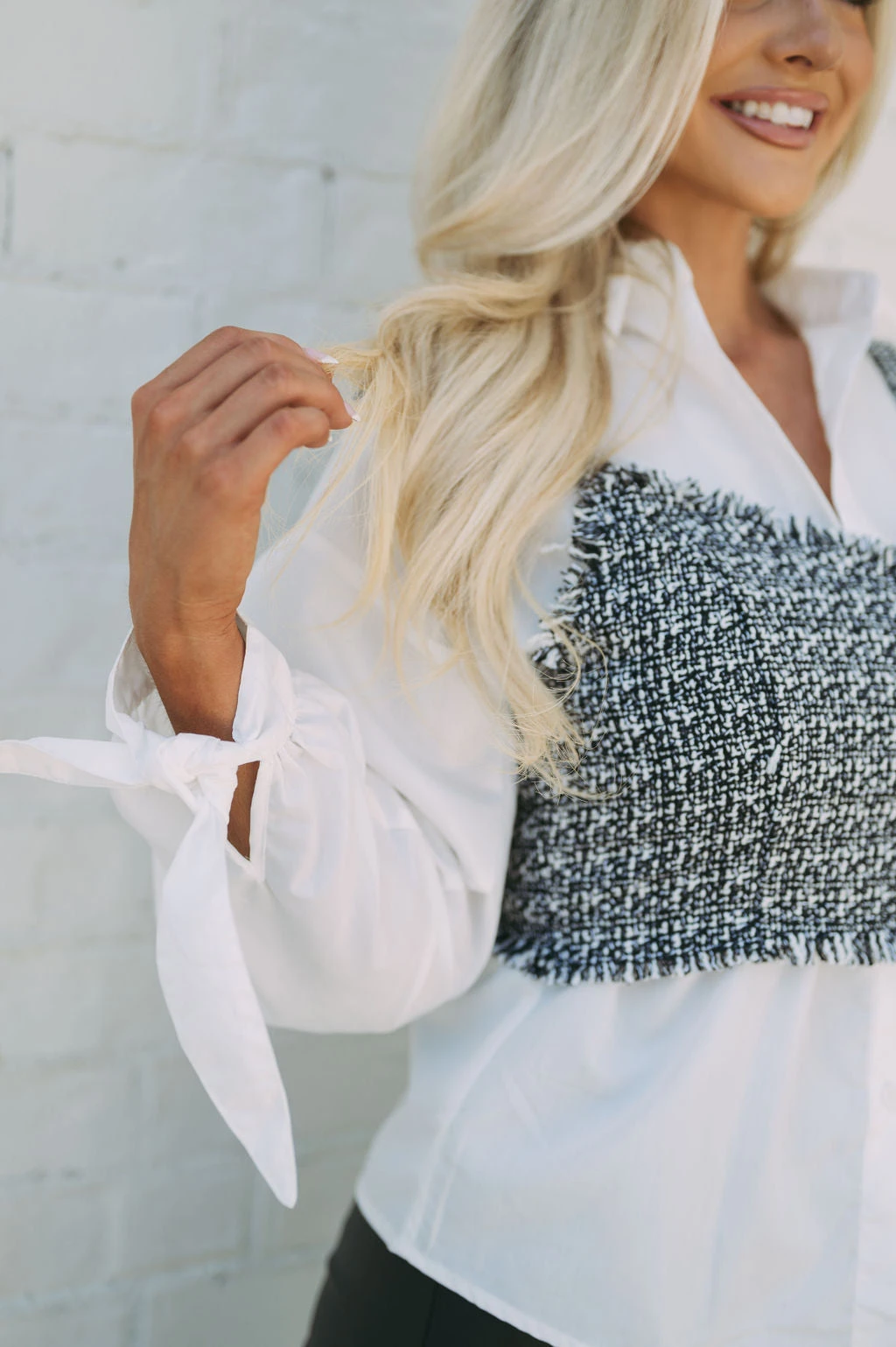 Tweed Button Down Combo Top- Black/White - Image 16