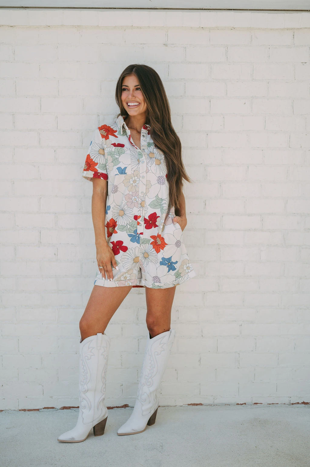 Reese Floral Denim Romper-Red Multi - Image 8