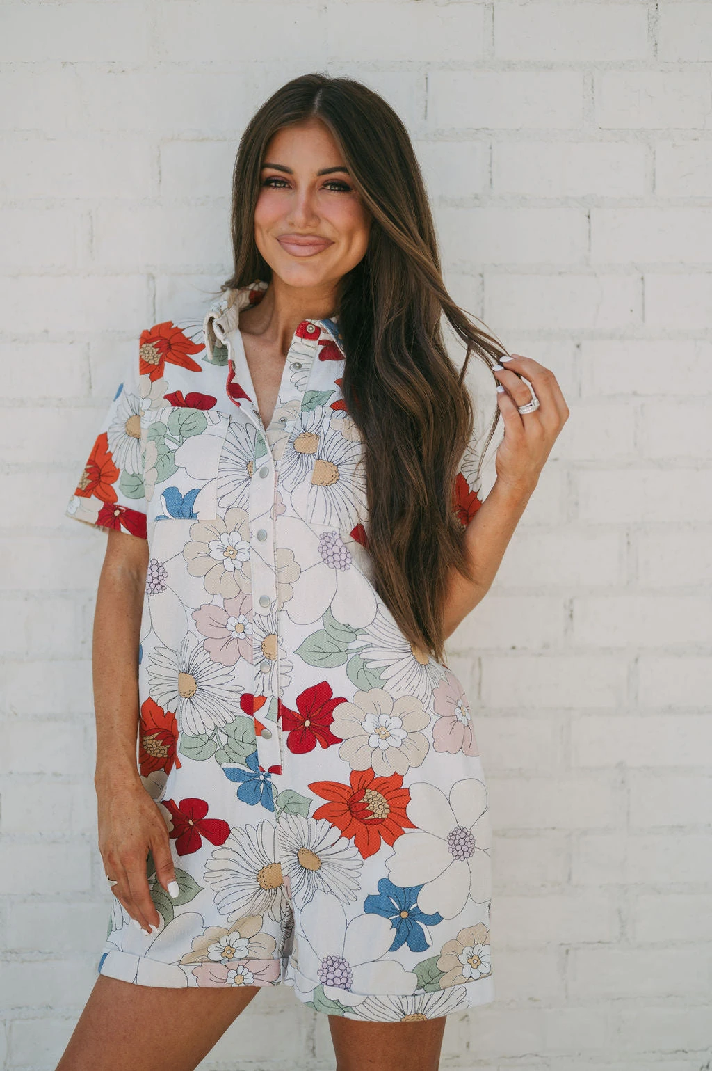 Reese Floral Denim Romper-Red Multi - Image 9