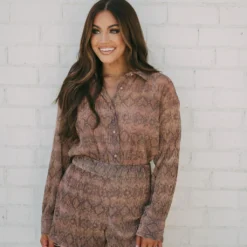 Natalia Printed Shorts Set- Brown