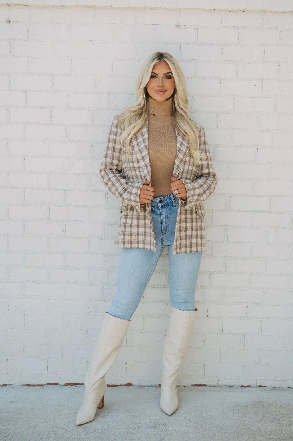 Cozy Plaid Blazer- Taupe - Image 5